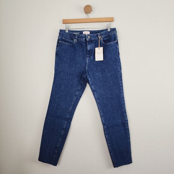 NWT Ted Baker Magolo Dark Denim High Waisted Skinny Raw Hem Jeans 32 - Picture 1 of 10